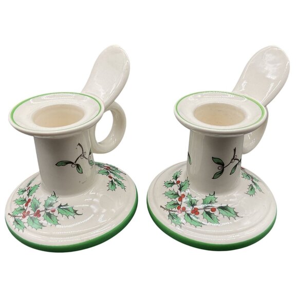 Spode Christmas Tree Candle Holders Pair Ceramic England 2.5"H x 3.5"W S3324C - Picture 1 of 7